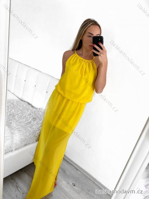 Šaty dlouhé na ramínka letní šifonové bez rukávu dámské (S/M/L ONE SIZE) ITALSKÁ MÓDA IMWB22049/DUR M/L Žlutá