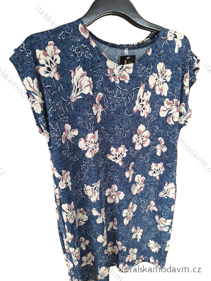 Šaty krátky rukáv dámske nadrozmerné (L-3XL) POLSKÁ MÓDA PMF23KVET/DU - modrá - 5XL
