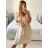 Šaty lněné košilové letní dámske (L/XL ONE SIZE) ITALSKÁ MODA IM722LENA/DR -   béžová -   S/M