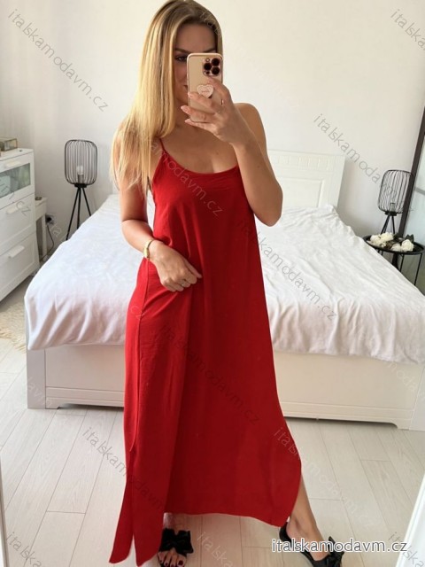 Šaty dlhé elegantné na ramienka dámske (38/40 ONE SIZE) TALIANSKA MÓDA IMPES24LONG/DU -   čierna
 -   M / L