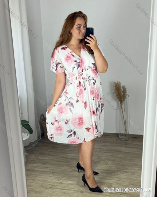 Šaty letní šifonové krátký rukáv dámské nadrozměr (48/50 ONE SIZE) ITALSKÁ MÓDA IMWGM24148/DUR růžová 48/50