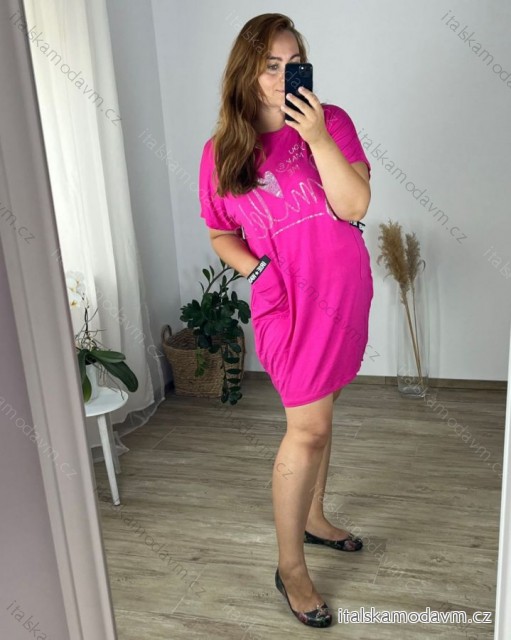 Šaty voľnočasové krátky rukáv dámske nadrozmer (54/56 ONE SIZE) TALIANSKA MóDA IM424190/DR