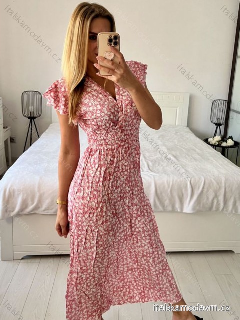 Šaty dlouhé žabičkované letní krátký rukáv dámské (M/L, XL/2XL ONE SIZE)  IMB2428-1/DUR