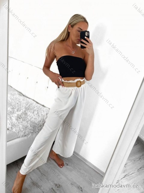Nohavice letné dlhé voľné s opaskom dámske (S/M ONE SIZE) TALIANSKA MÓDA IMPLI236388 S/M biela