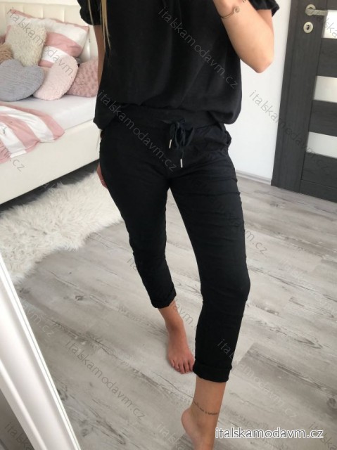 Nohavice letné dlhé strečové dámske (S/M ONE SIZE) TALIANSKA MÓDA IMPLI238115/DUR -   čierna,   S/M