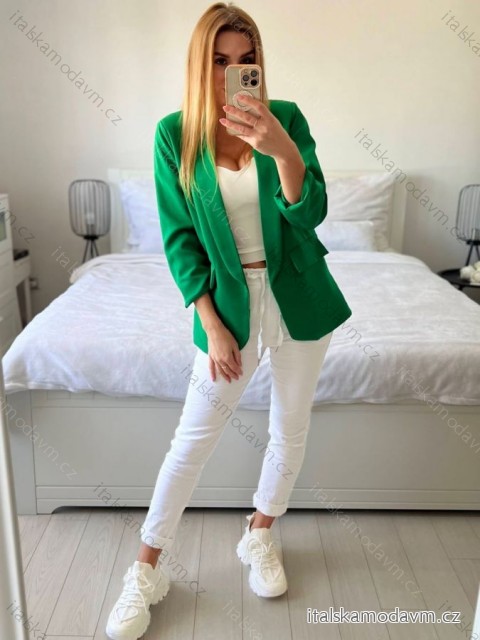 Sako elegantný dlhý rukáv dámske (S/M ONE SIZE) TALIANSKA MÓDA IMPLI228760/DU -   tmavo zelená -   S / M