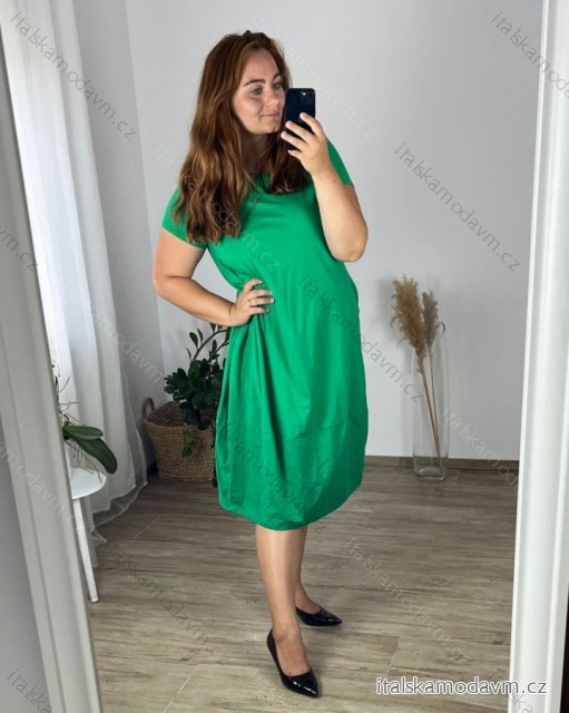 Šaty letní krátký rukáv dámské nadrozměr (50/52 ONE SIZE) ITALSKÁ MÓDA IM424321/DR