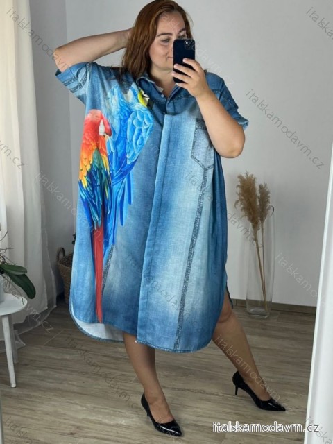 Šaty dlouhé košilové 3/4 dlouhý rukáv dámské nadrozměr (56/58 ONE SIZE) ITALSKÁ MÓDA IMWGS24535/DR -   modrá -   56/58