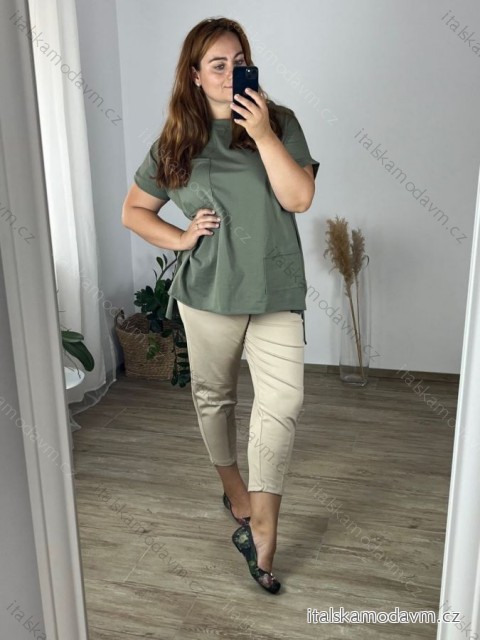 Tunika krátký rukáv dámská nadrozměr (54/56/58 ONE SIZE) ITALSKÁ MÓDA IMWT24099/DR -   zelená khaki -   56/58