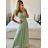 Šaty spoločenské elegantný krátky rukáv dámske (S/M ONE SIZE) TALIANSKA MÓDA IMPSH223589L/DUR -   svetlozelená -   S / M