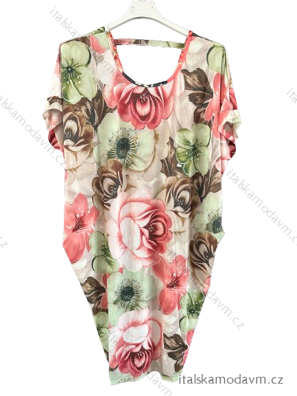 Šaty krátký rukáv dámské nadrozměrné (L-6XL)  Polská Móda PMF24SUMMER-3/DUR 5XL růžová