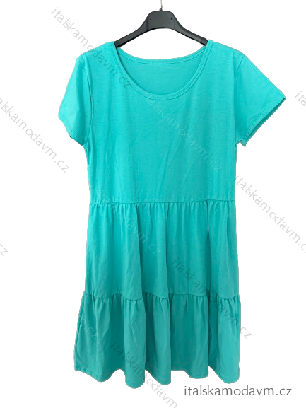 Šaty letní krátký rukáv bavlněné volnočasové dámské (S/M ONE SIZE) ITALSKá MóDA IMM24M19844/DR S/M tyrkysová