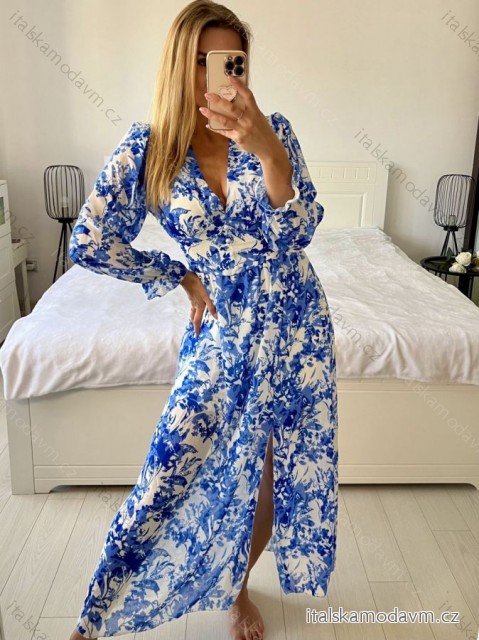 Šaty letní dlouhé dlouhý rukáv dámské (S/M ONE SIZE) ITALSKÁ MÓDA IMPES238990-4/DU S/M modrá