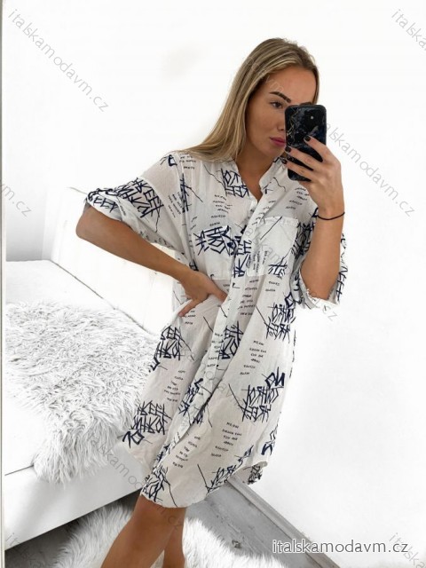 Šaty košilové 3/4 dlouhý rukáv dámské (XL/2XL ONE SIZE) ITALSKá MóDA IM423CENE
