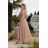 Šaty dlhé elegantný letný krátky rukáv dámske nadrozmer (36-46 ONE SIZE) POLSKÁ MÓDA PMLEL24ROSA