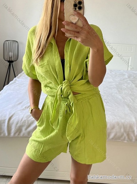 Souprava letní tunika a kraťasy mušelín dámská (S/M/L ONE SIZE) ITALSKÁ MÓDA IMWAH24555/DU -   zelená limetková -   S/M