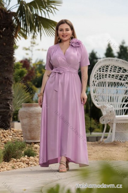 Šaty dlhé elegantný letný krátky rukáv dámske nadrozmer (36-46 ONE SIZE) POLSKÁ MÓDA PMLEL24ROSA4