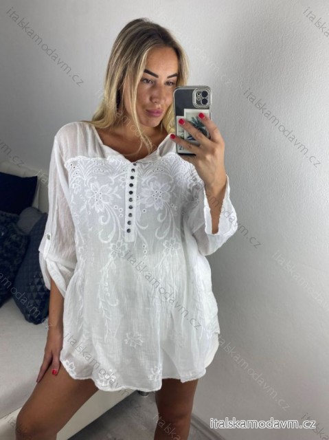 Tunika halenka krátký rukáv dámská (M/L/XLONE SIZE) ITALSKÁ MÓDA IMB23FREE/DU L/XL bílá
