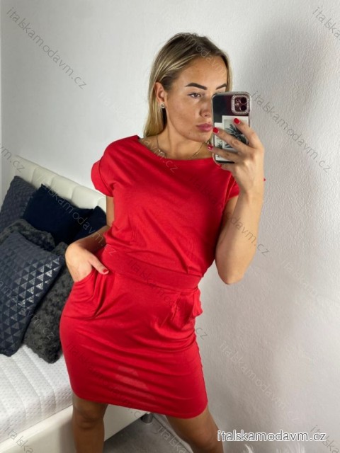 Šaty letní krátký rukáv dámské (S/M ONE SIZE) ITALSKÁ MÓDA  IMM23M6429B/DU -   červená -   S/M