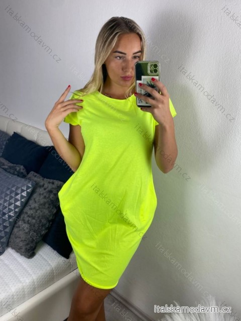 Šaty klasik neon krátký rukáv dámské (S/M ONE SIZE) ITALSKÁ MÓDA IMM24M148727/DU -   žlutá neon -   S/M