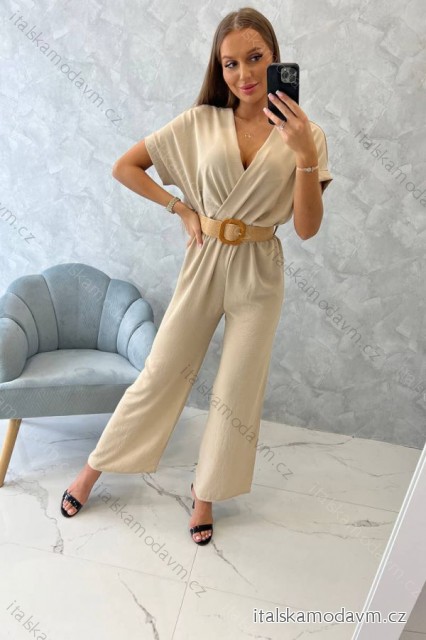 Overal dlouhý s páskem krátký rukáv dámské (S/M/L ONE SIZE) ITALSKÁ MÓDA IMWCN24010/DUR -   béžová -   M / L