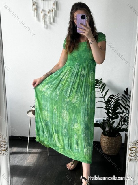 Šaty indické letní krátký rukáv dámské (M/L/XLONE SIZE) ITALSKÁ MÓDA IMBM24B-10737-A/DUR světle zelená M/L