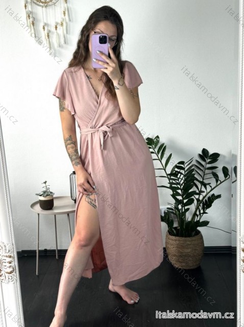 Šaty dlhé letné krátky rukáv dámske (S/M/L/XL ONE SIZE) TALIANSKA MODA IMD24042/DR
