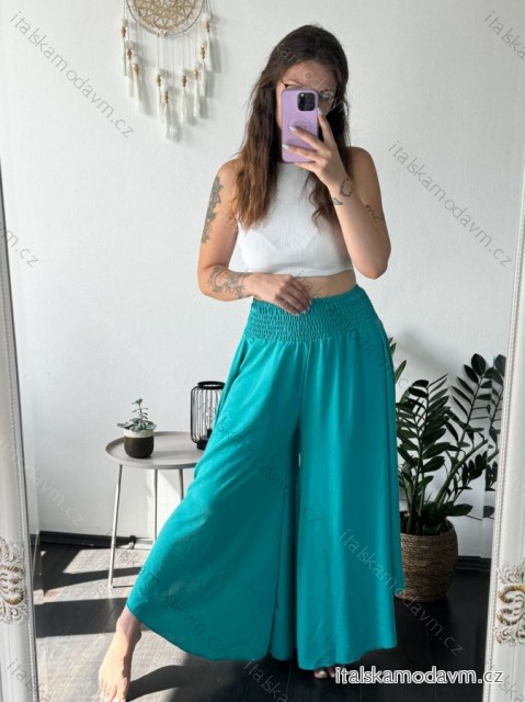 Kalhoty letní háremky dlouhé dámské (S/M/L ONE SIZE) ITALSKÁ MÓDA IMD24199/DUR azurová S/M
