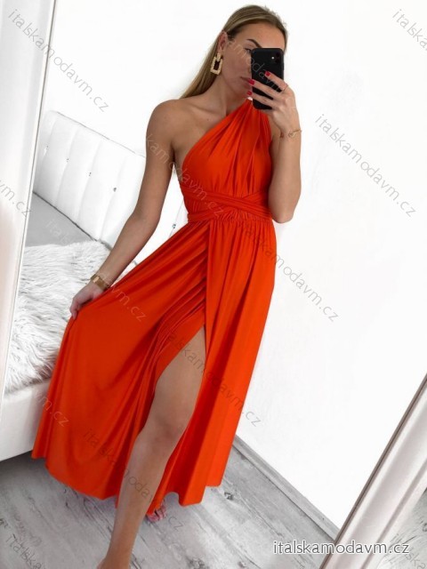 Šaty společenské dlouhé ramínka na variabilní zavazování dámské (S/M/L/XL ONE SIZE) ITALSKÁ MÓDA IMM223000HG -   oranžová -   S/M