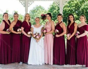 Šaty společenské dlouhé ramínka na variabilní zavazování dámské (S/M/L/XL ONE SIZE) ITALSKÁ MÓDA IMM223000HG -   vínová -   S/M