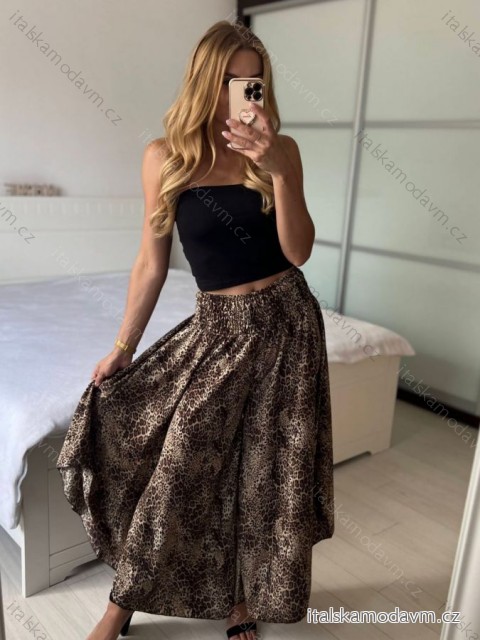 Kalhoty letní sukňové dlouhé dámské (S/M/L ONE SIZE) ITALSKÁ MÓDA IMD247023-2/DUR -   hnědá gepard -   M/L
