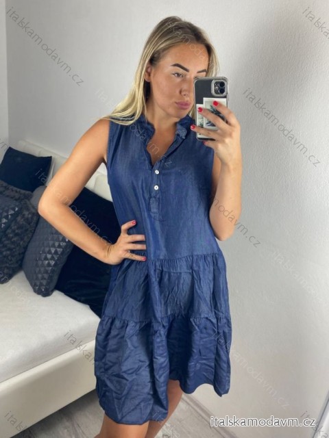 Šaty riflové letné bez rukávov dámske (S / M / L ONE SIZE) TALIANSKÁ MÓDA IM724205 -   tmavo modrá -   M / L