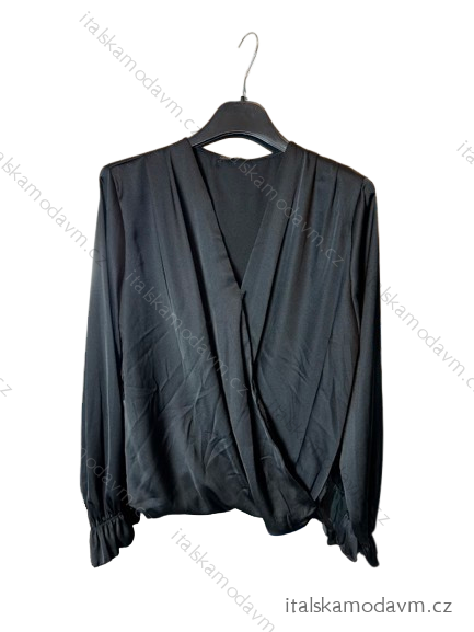 Tunika košile saténová dlouhý rukáv dámská (S/M ONE SIZE) ITALSKÁ MÓDA IMM24M2122/DUR Černá S/M