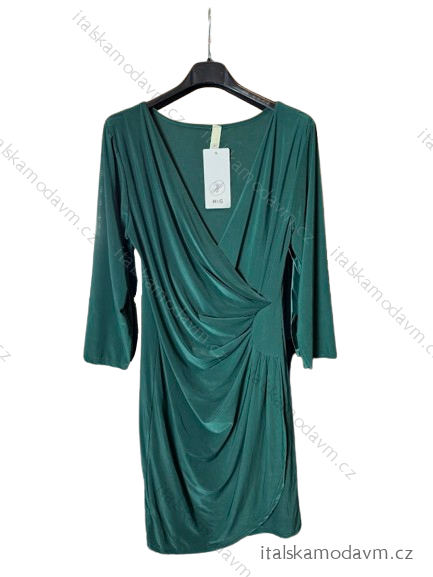 Šaty elegantní dlouhý rukáv dámské (S/M ONE SIZE) ITALSKÁ MÓDA IMM23M284B/DUR zelená smaragdová S/M