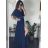 šaty dlouhé elegantní společenské krátký rukáv dámské (M/L ONE SIZE) ITALSKÁ MÓDA IMM24XF50124/DUR modrá kráľovská M / L