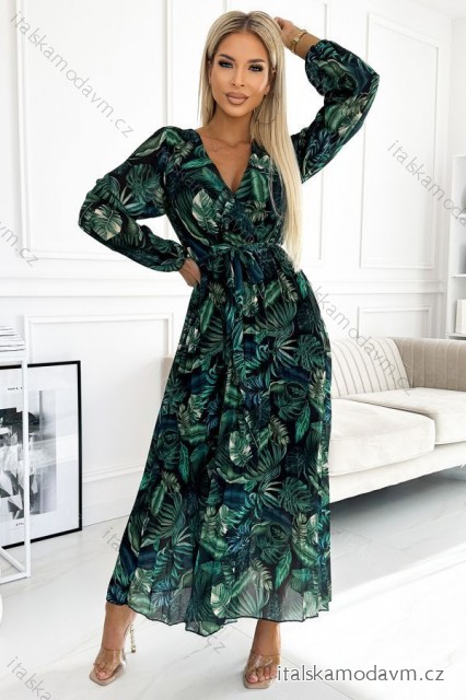 Šaty šifónové skladané elegantný dlhý rukáv dámske (M/L ONE SIZE) TALIANSKA MÓDA NUMCO511/DU