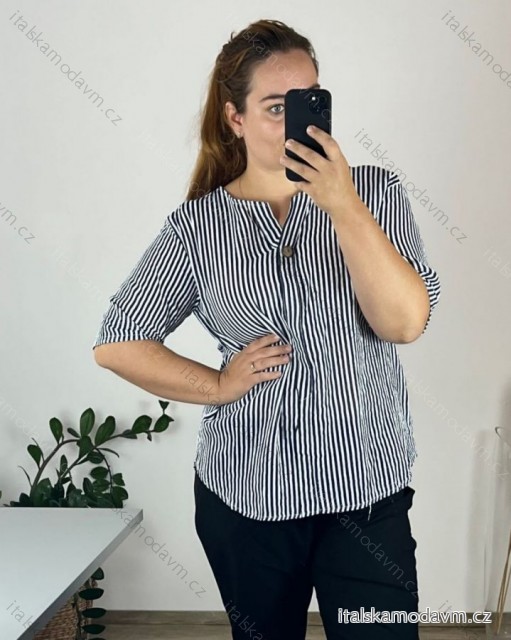 Tunika košilová krátký rukáv dámská nadrozměr (50/52 ONE SIZE) ITALSKá MODA IMSM24LEXI/DUR