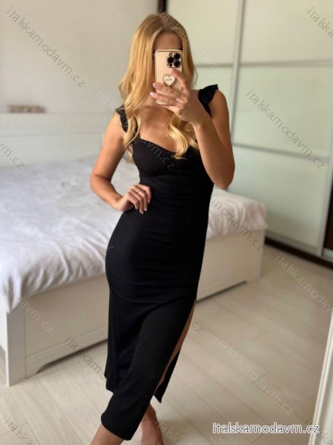 Šaty dlouhé elegantní na ramínka dámské (S/M ONE SIZE) ITALSKÁ MÓDA IMPMD2433816/DU -   Černá -   S/M