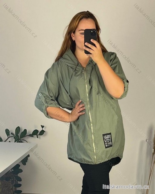 Bunda slabá s kapucňou 3/4 dlhý rukáv dámska nadrozmer (54/56/58 ONE SIZE) TALIANSKA MÓDA IMSM24627/DU