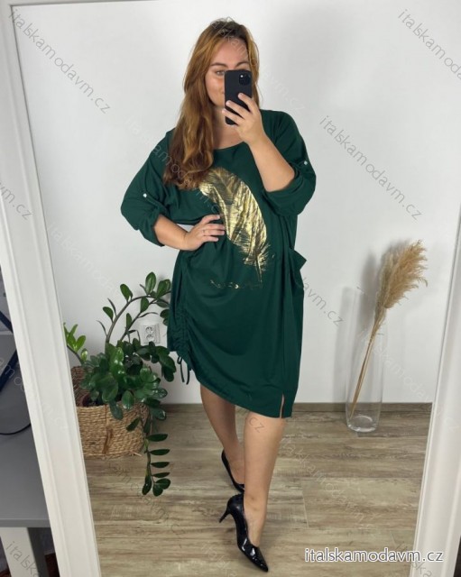 Šaty volnočasové dlouhý rukáv dámské nadrozměr (56/58 ONE SIZE) ITALSKá MóDA IM424ROMANA/DU 56/58 tmavě smaragdová