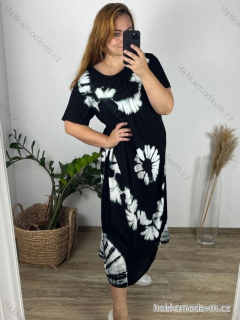 Šaty dlouhé volnočasové krátký rukáv dámské nadrozměr ( M-4XL) ITALSKÁ MÓDA HAG24Y66/DUR -   Černá -   M/L