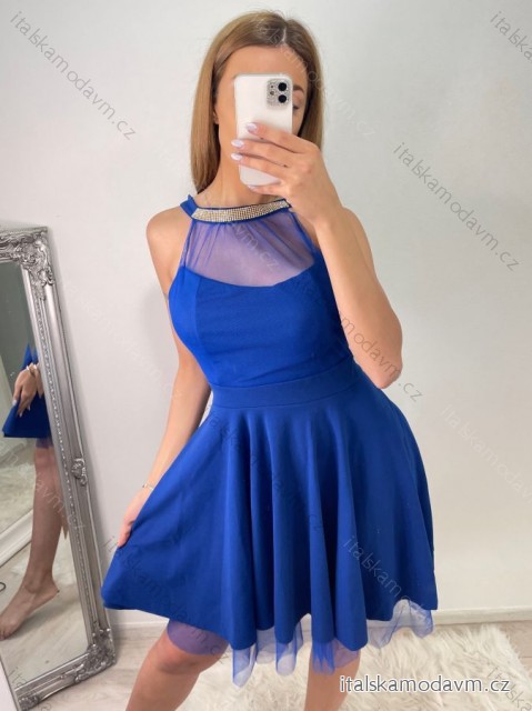 Šaty elegantní krátké bez rukávu společenské dámské (S/M ONE SIZE) ITALSKÁ MÓDA IMM22Q52233/UL/DR S/M čierna