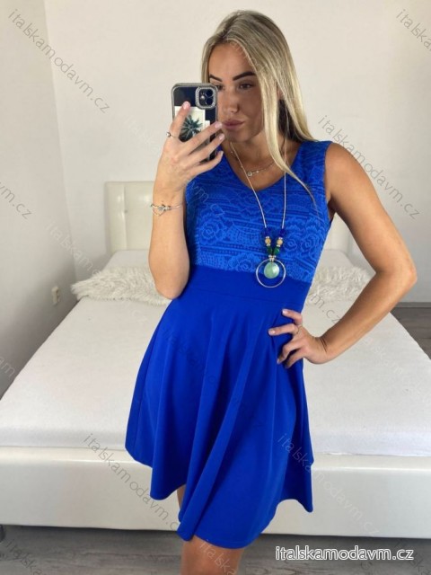 Šaty elegantné krátke bez rukávov dámske (S/M ONE SIZE) TALIANSKA MÓDA IM3221124/DU -   modrá kráľovská -   S / M