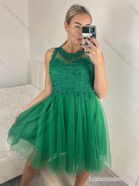 Šaty elegantné plesové bez rukávov čipka dámske (uni s/m) TALIANSKA MóDA IM921BELLA/DU -   zelená -   S / M