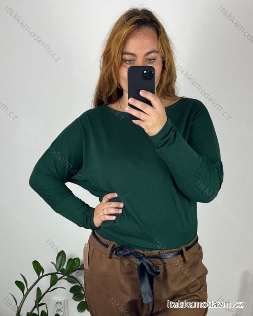 Tunika s přívěskem dlouhý rukáv dámská nadrozměr  (48/50 ONE SIZE) ITALSKÁ MÓDA IM424080/DUR 48/50 tmavě smaragdová