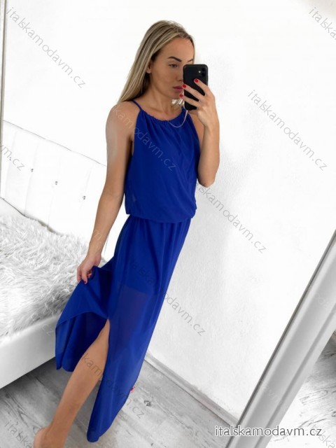 Šaty dlouhé na ramínka letní šifonové bez rukávu dámské (S/M/L ONE SIZE) ITALSKÁ MÓDA IMWB22049/DUR M/L královská modrá