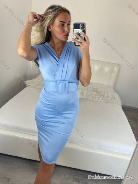 Šaty elegantní krátký rukáv dámské (S/M ONE SIZE) ITALSKÁ MÓDA IMM23M1430/DU -   světle modrá -   S/M/L