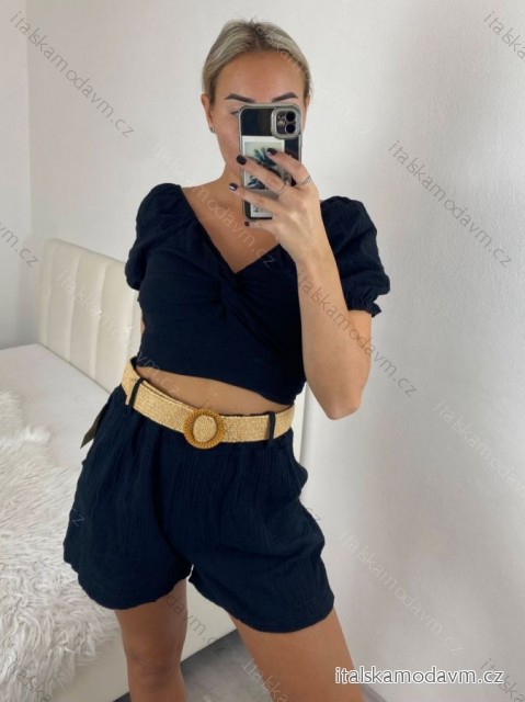 kraťasy s opaskom mušelínové letné dámske (S/M/L ONE SIZE) TALIANSKA MÓDA IMC24255/DU -   čierna
 -   M / L