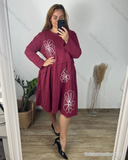 Šaty dlhé voľnočasové dlhý rukáv dámske nadrozmer (56/58 ONE SIZE) TALIANSKA MÓDA IMSM24609