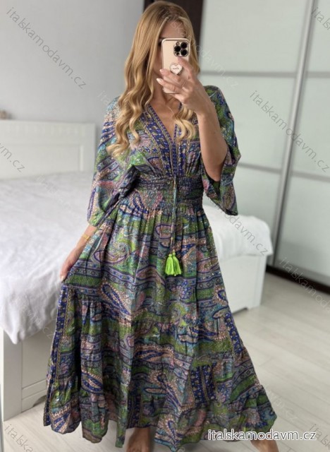 Šaty dlhé letné zavinovacie indické krátky rukáv dámske (S/M/L ONE SIZE) INDICKÁ MÓDA IMWKA24567-8/DUR